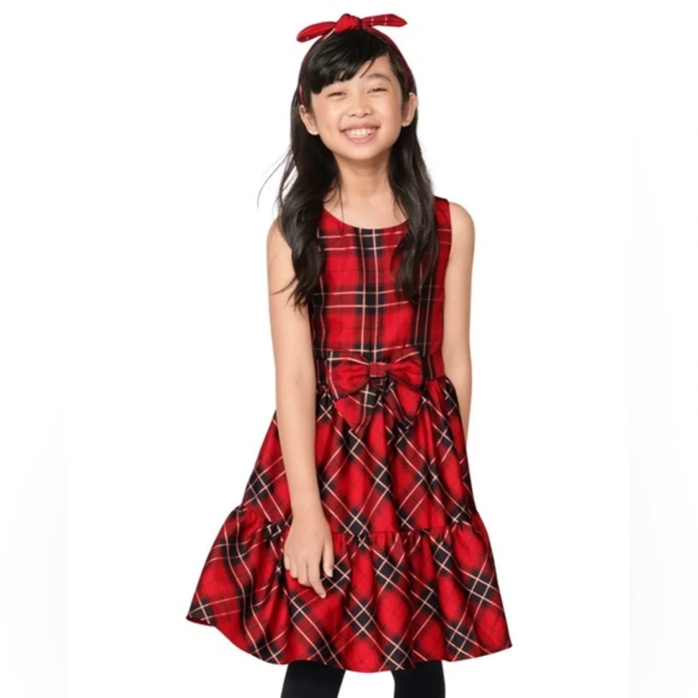 NWT! Girls Matching Family‎ Plaid Tiered Dress - Classicred